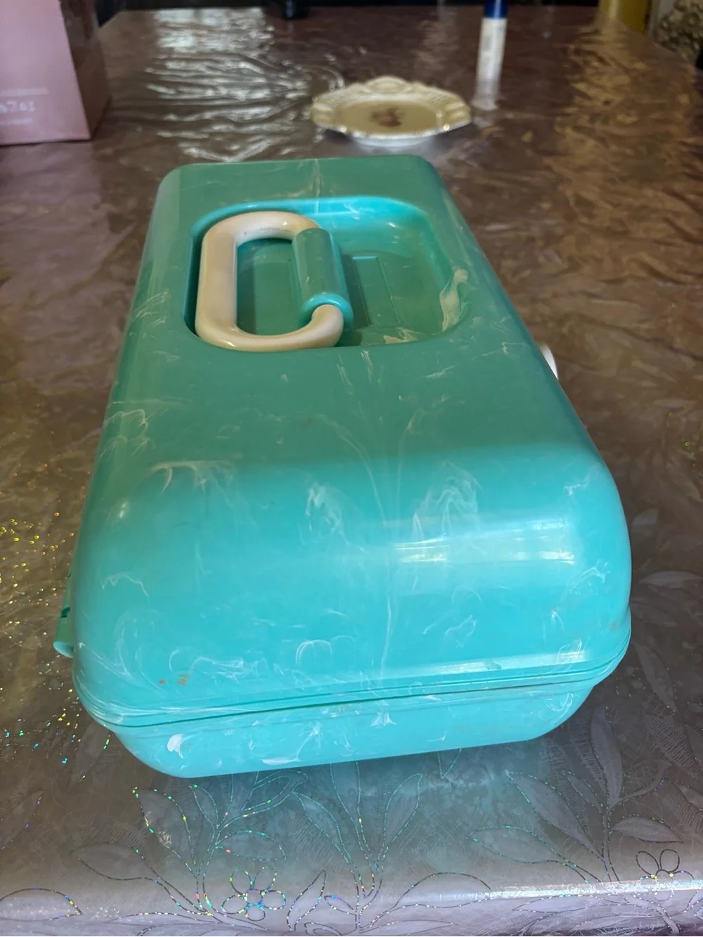 Caboodle Teal Retro Plastic Carry Case with Geo Logo